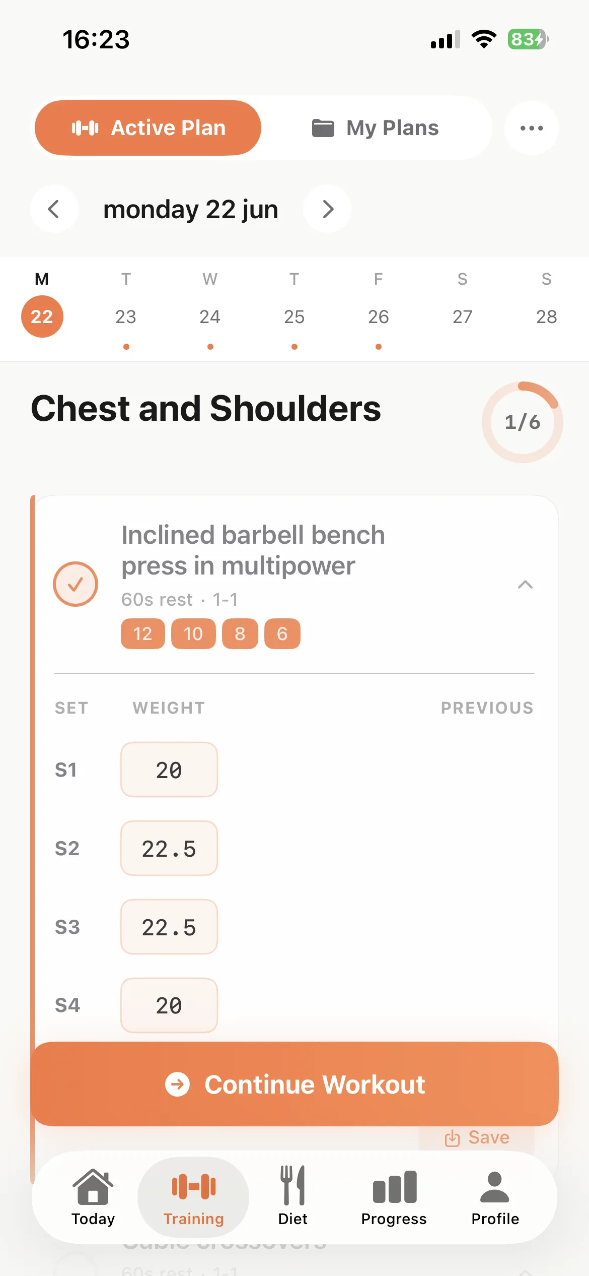 BulkUp screen showing the daily check-in and the group's adherence percentage